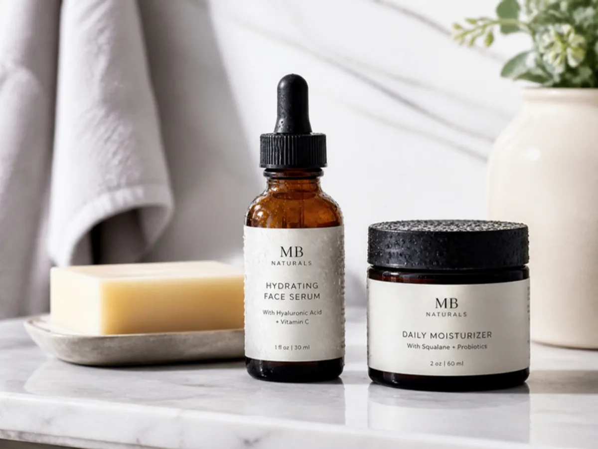 Kosmetyki – serum i krem z matowymi etykietami